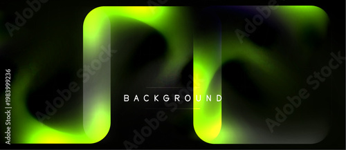 Abstract neon shapes over black background. Vibrant green hues create modern visual effect. Text reads background.