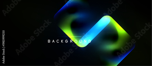 Abstract geometric design. Vibrant blue, green, yellow gradients over black background. Modern, dynamic visual element.