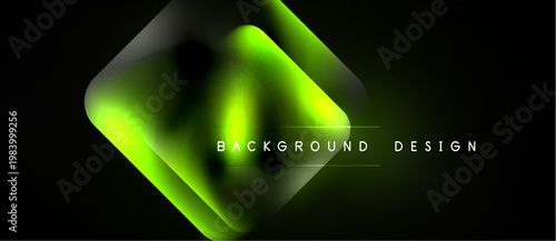 Abstract neon shapes overlap, creating vibrant green glow against dark background. Modern design element for digital projects.