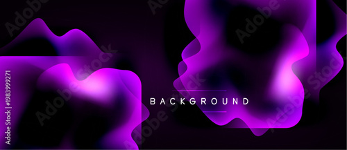 Abstract purple waves over black backdrop. Gradient shades create fluid shapes, modern design element. Text reads background.