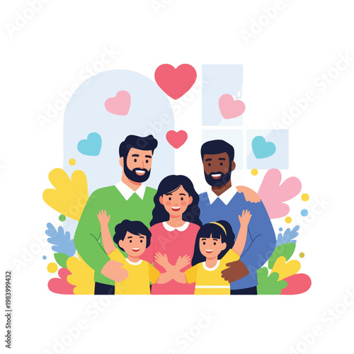 Diverse family with happy children together.