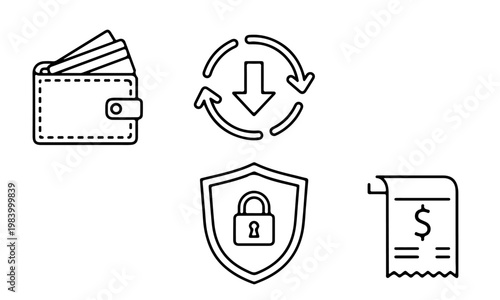 Financial Services Cashback and Security Shield Icons for Safe Banking