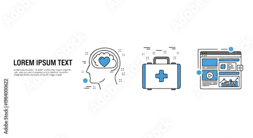 Medical icons including brain first aid kit medical equipment with healthcare