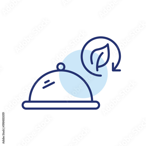 Food service cloche, leaf and renew arrow. Sustainable restaurant and delivery. Pixel perfect, editable stroke vector icon