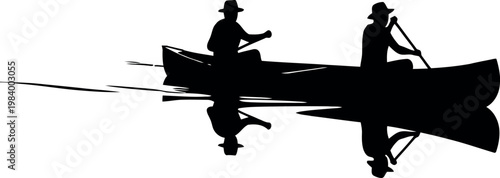 Silhouetted figures in a canoe a serene waterscape reflecting tranquility and outdoor adventure