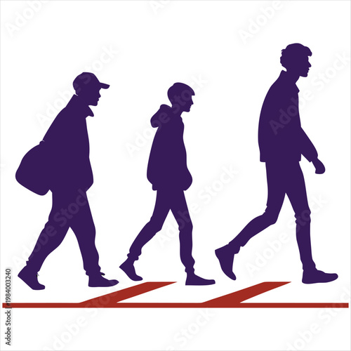 Illustration of three individuals walking with different stride lengths and postures