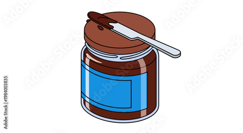 Brown jam in a jar with knife.