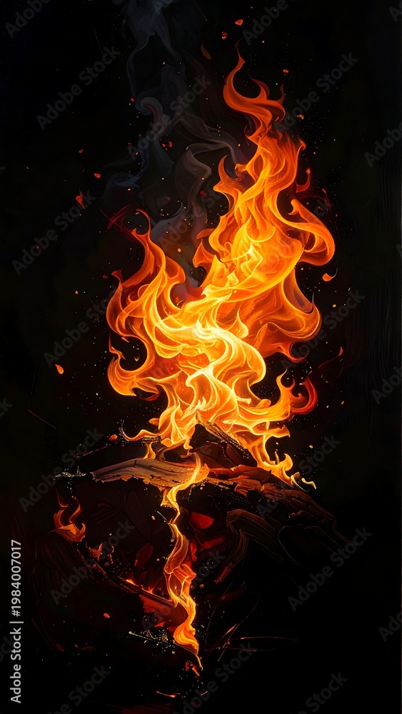 Fototapeta premium A vibrant flame with warm orange and yellow hues against a dark background