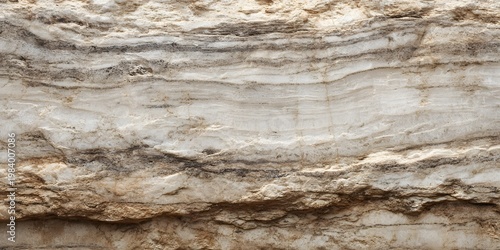 Close-up of layered sedimentary rock strata, revealing natural geological patterns and earth science details in a textured, organic formation