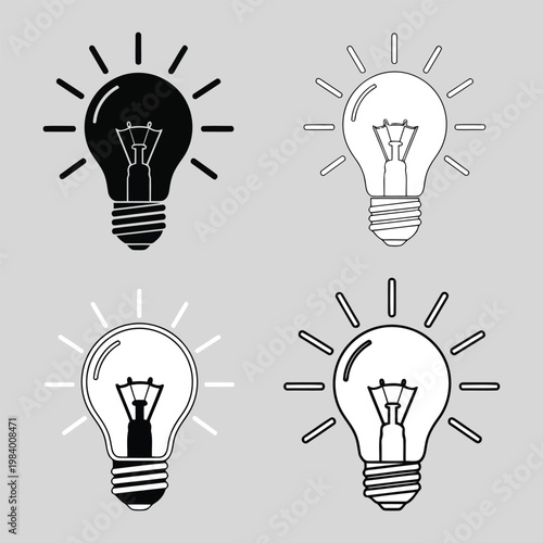 Light Bulb Icon Set  Glowing and Incandescent Lamp Concept Vector Illustrations
