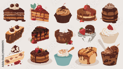 Chocolate Desserts Cake Illustration Set