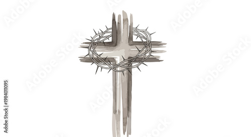 Crown of thorns on metal cross.