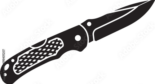 Black pocket knife with textured handle