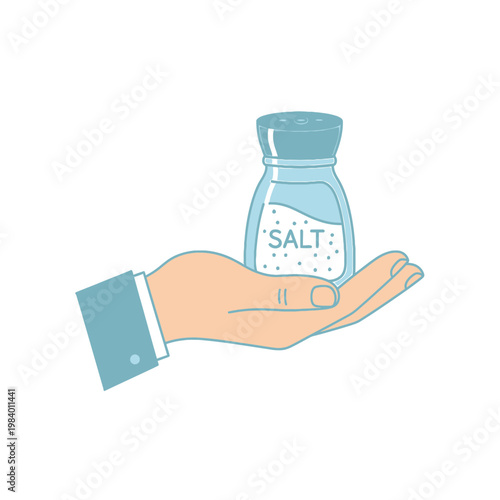 Vector illustration of a hand holding a salt shaker