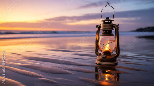 Twilight Glow A Vintage Lantern on the Sand