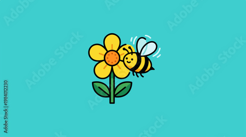 A cheerful bee buzzing around a vibrant yellow flower in bloom.