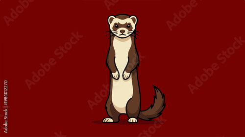 A cute ferret standing upright on its hind legs, looking at the viewer.
