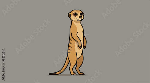 A meerkat standing upright, alert and focused on its surroundings.