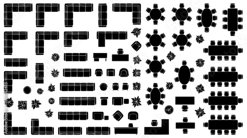 Vector graphic illustration of various furniture and seating arrangements