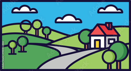 House with red roof and chimney.