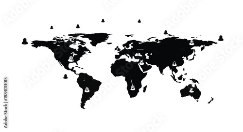 Global network of connections visualized across a world map with scattered human icons.