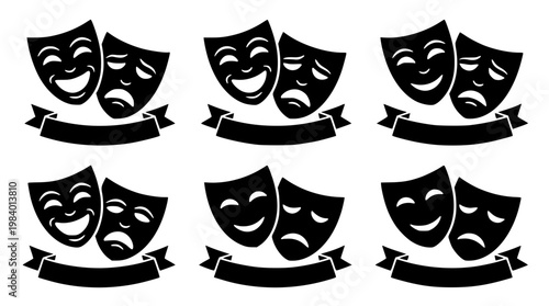 Vector illustration of comedy and tragedy masks with banners