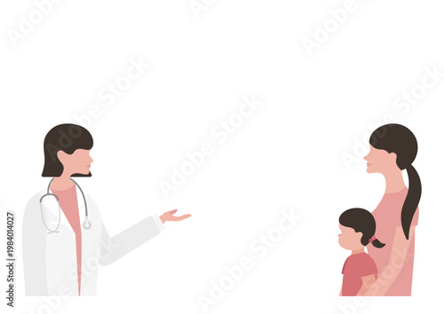 母親と女の子に医療説明をする女医のベクターイラスト素材