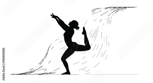 Graceful silhouette of a woman in a dancer's pose with flowing lines representing movement and energy.