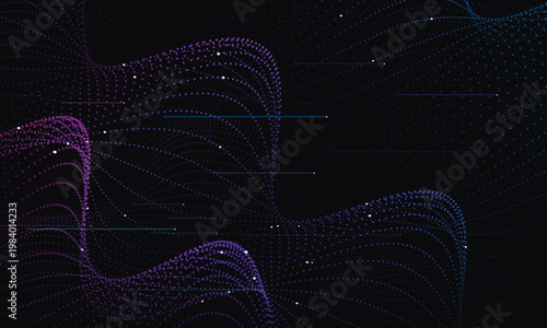 Abstract swirling particle trails with glowing orbs and geometric lines background particles