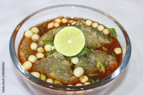 Indonesian Spicy Baso Aci Soup with Lime and Chili