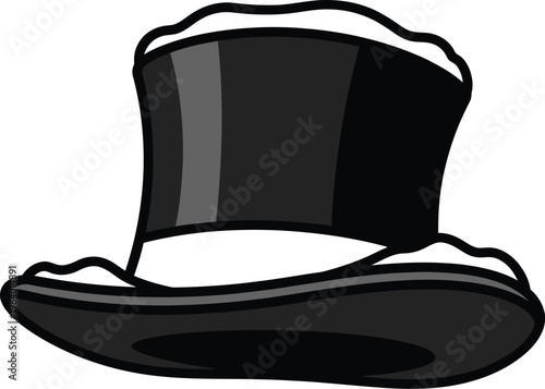 A cartoonish black top hat with a wide brim and shiny surface