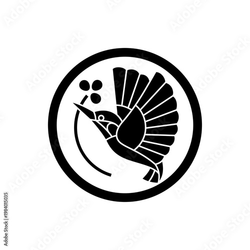 kingfisher, bird, vector Japanese family crest style logo design