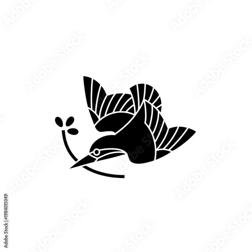 kingfisher, bird, vector Japanese family crest style logo design