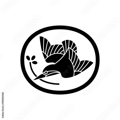 kingfisher, bird, vector Japanese family crest style logo design