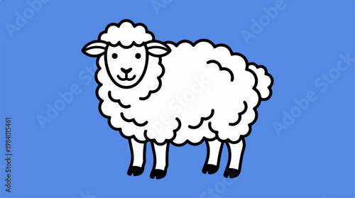 Cute cartoon sheep standing on a blue background, simple illustration.