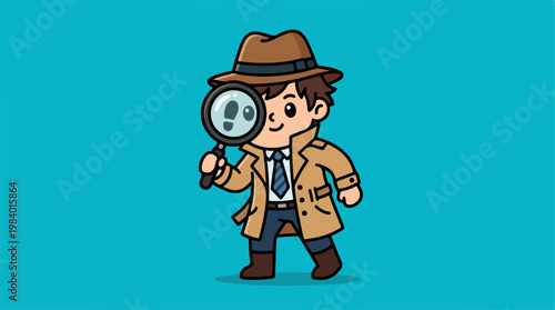 Detective with Magnifying Glass Examining Fingerprint Evidence.