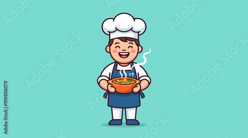 Happy Chef Holding a Bowl of Delicious, Steaming Food.