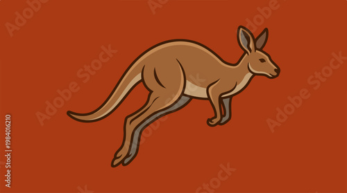 Jumping kangaroo illustration on a vibrant orange background, wildlife animal.