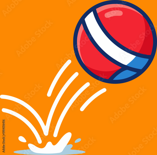 Red ball bouncing on water with orange background.