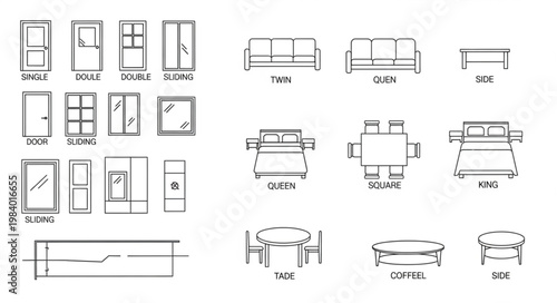 Architectural Drawings of Furniture and Doors.