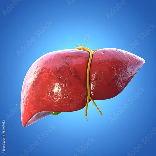 A realistic digital illustration of a human liver