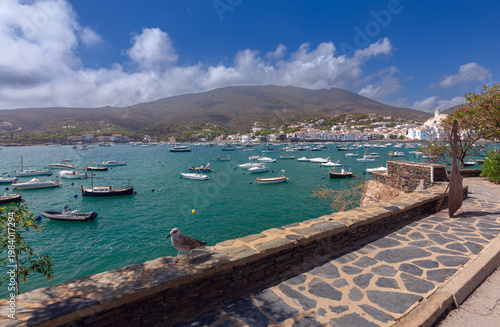 Harbor promenade with boats in Cadaques, Catalonia, Spain