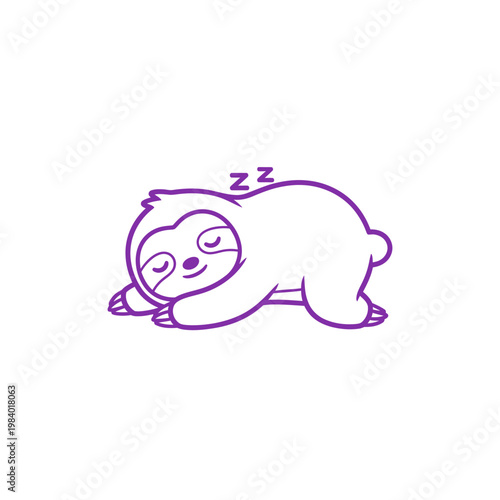 Cute sleeping sloth cartoon illustration, adorable sleepy animal vector graphic with ZzZ, lazy wildlife character.
