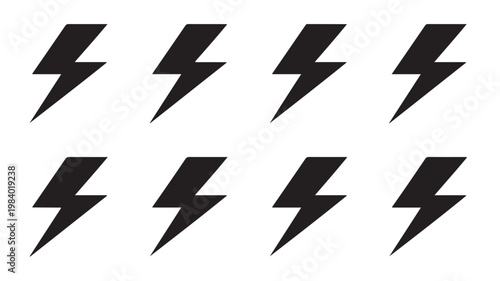 Lightning Bolt Pattern, Black Electric Power Icons Seamless Vector on White Background
