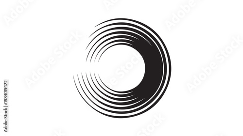 Circular Motion Lines Vector, Abstract Black Swirl Technology Graphic on White Background