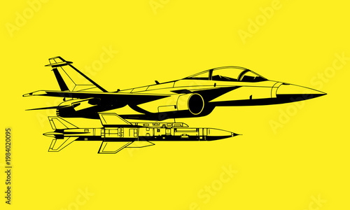 Sketch hand drawn air-to-air missiles mounted under fighter jet wing