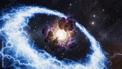 Supernova explosion expanding with bright orange and blue cosmic energy 4k video