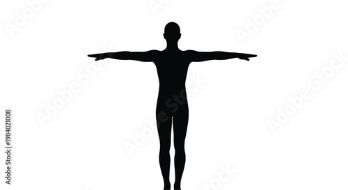 Silhouette of a person with arms outstretched, symbolizing openness and readiness against a white background.