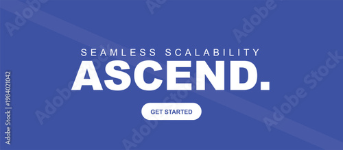 Corporate website landing page header featuring ascend text and get started button