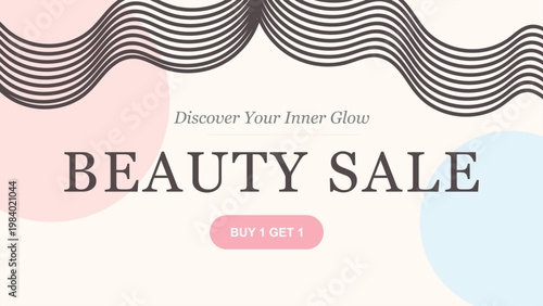 Beauty sale banner with buy one get one offer and soft pastel circles